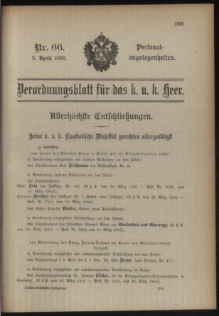 Kaiserlich-königliches Armee-Verordnungsblatt: Personal-Angelegenheiten 19160405 Seite: 1