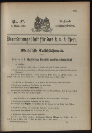 Kaiserlich-königliches Armee-Verordnungsblatt: Personal-Angelegenheiten 19160408 Seite: 1