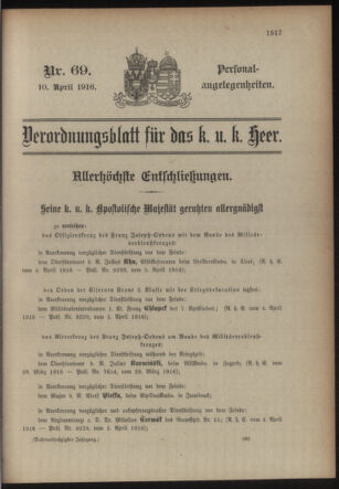 Kaiserlich-königliches Armee-Verordnungsblatt: Personal-Angelegenheiten 19160410 Seite: 1