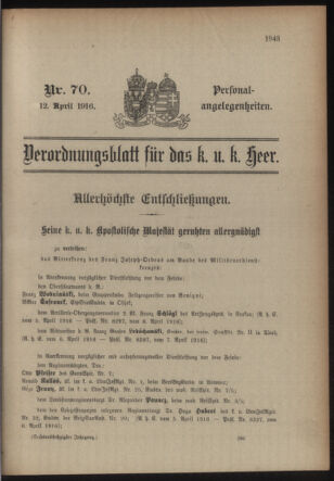 Kaiserlich-königliches Armee-Verordnungsblatt: Personal-Angelegenheiten 19160412 Seite: 1