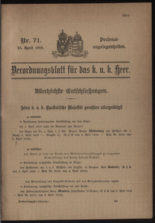 Kaiserlich-königliches Armee-Verordnungsblatt: Personal-Angelegenheiten 19160415 Seite: 1