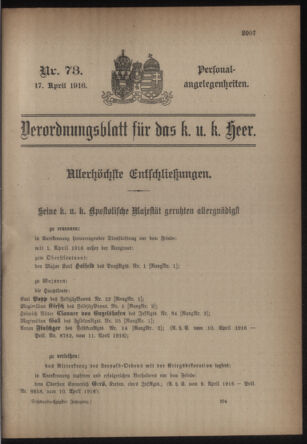 Kaiserlich-königliches Armee-Verordnungsblatt: Personal-Angelegenheiten 19160417 Seite: 1