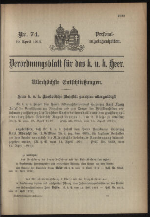 Kaiserlich-königliches Armee-Verordnungsblatt: Personal-Angelegenheiten 19160419 Seite: 1