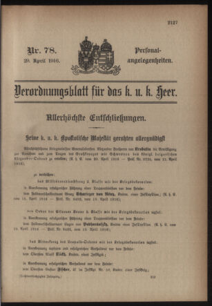 Kaiserlich-königliches Armee-Verordnungsblatt: Personal-Angelegenheiten 19160429 Seite: 1