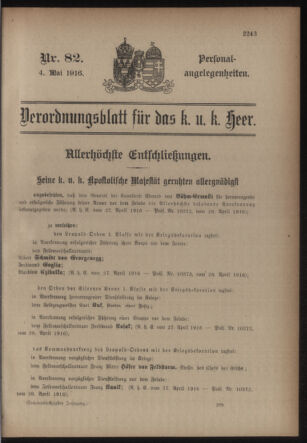 Kaiserlich-königliches Armee-Verordnungsblatt: Personal-Angelegenheiten 19160504 Seite: 1