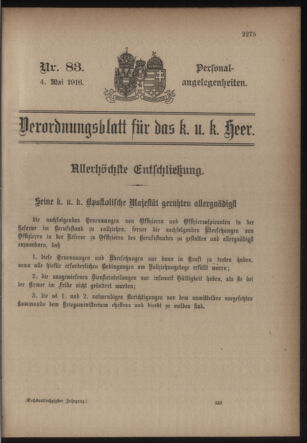 Kaiserlich-königliches Armee-Verordnungsblatt: Personal-Angelegenheiten 19160504 Seite: 33