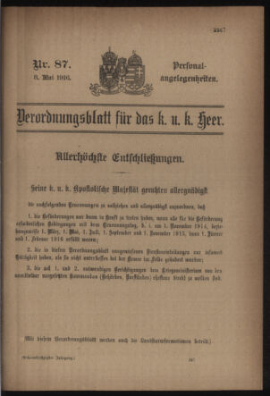 Kaiserlich-königliches Armee-Verordnungsblatt: Personal-Angelegenheiten 19160508 Seite: 47