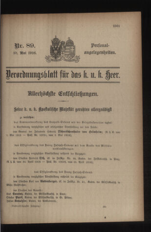 Kaiserlich-königliches Armee-Verordnungsblatt: Personal-Angelegenheiten 19160510 Seite: 1