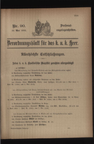 Kaiserlich-königliches Armee-Verordnungsblatt: Personal-Angelegenheiten 19160513 Seite: 1