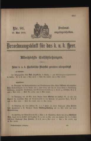 Kaiserlich-königliches Armee-Verordnungsblatt: Personal-Angelegenheiten 19160513 Seite: 33