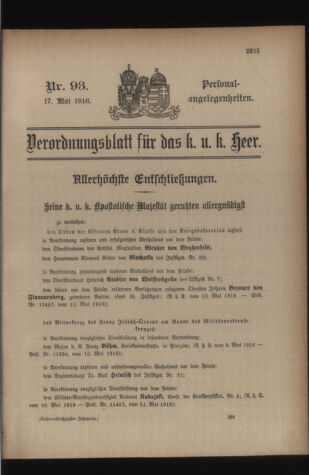 Kaiserlich-königliches Armee-Verordnungsblatt: Personal-Angelegenheiten 19160517 Seite: 1