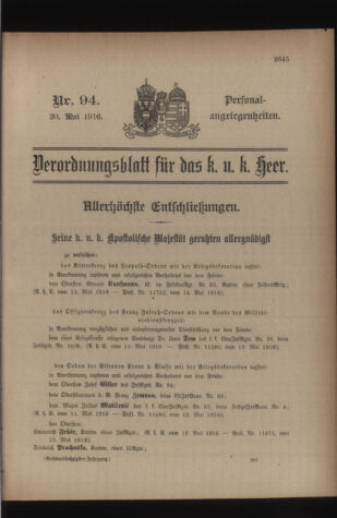 Kaiserlich-königliches Armee-Verordnungsblatt: Personal-Angelegenheiten 19160520 Seite: 1