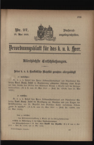 Kaiserlich-königliches Armee-Verordnungsblatt: Personal-Angelegenheiten 19160525 Seite: 1