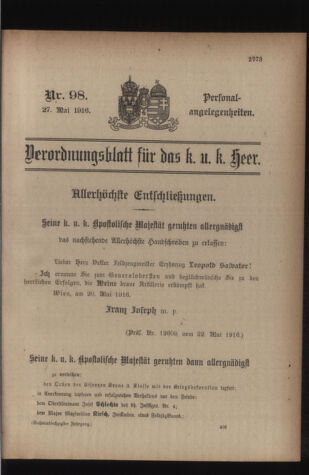 Kaiserlich-königliches Armee-Verordnungsblatt: Personal-Angelegenheiten 19160527 Seite: 1