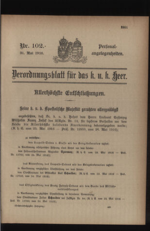 Kaiserlich-königliches Armee-Verordnungsblatt: Personal-Angelegenheiten 19160531 Seite: 1