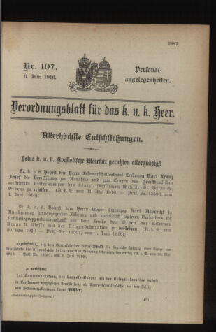 Kaiserlich-königliches Armee-Verordnungsblatt: Personal-Angelegenheiten 19160608 Seite: 1