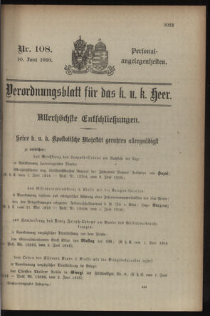 Kaiserlich-königliches Armee-Verordnungsblatt: Personal-Angelegenheiten 19160610 Seite: 1