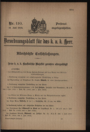 Kaiserlich-königliches Armee-Verordnungsblatt: Personal-Angelegenheiten 19160613 Seite: 1