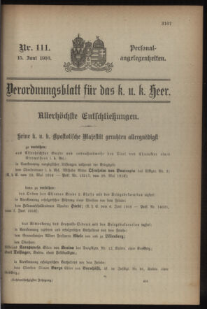 Kaiserlich-königliches Armee-Verordnungsblatt: Personal-Angelegenheiten 19160615 Seite: 1