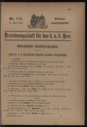 Kaiserlich-königliches Armee-Verordnungsblatt: Personal-Angelegenheiten 19160619 Seite: 1