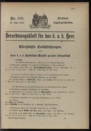 Kaiserlich-königliches Armee-Verordnungsblatt: Personal-Angelegenheiten 19160622 Seite: 1