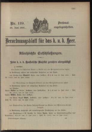 Kaiserlich-königliches Armee-Verordnungsblatt: Personal-Angelegenheiten 19160628 Seite: 1