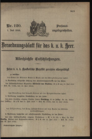 Kaiserlich-königliches Armee-Verordnungsblatt: Personal-Angelegenheiten 19160701 Seite: 1