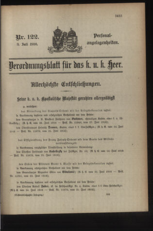 Kaiserlich-königliches Armee-Verordnungsblatt: Personal-Angelegenheiten 19160703 Seite: 1