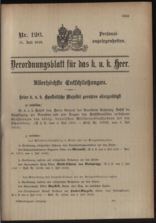 Kaiserlich-königliches Armee-Verordnungsblatt: Personal-Angelegenheiten 19160711 Seite: 1