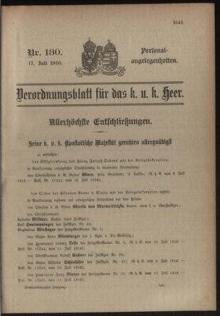 Kaiserlich-königliches Armee-Verordnungsblatt: Personal-Angelegenheiten 19160717 Seite: 1