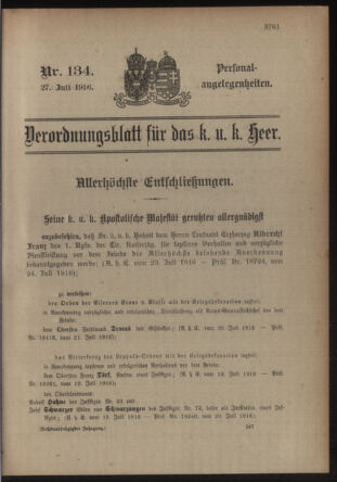 Kaiserlich-königliches Armee-Verordnungsblatt: Personal-Angelegenheiten 19160727 Seite: 1