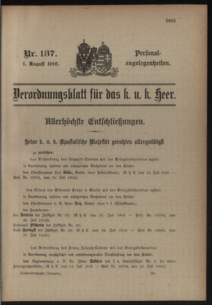 Kaiserlich-königliches Armee-Verordnungsblatt: Personal-Angelegenheiten 19160801 Seite: 1