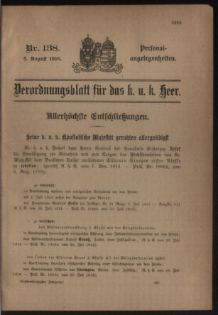 Kaiserlich-königliches Armee-Verordnungsblatt: Personal-Angelegenheiten 19160805 Seite: 1