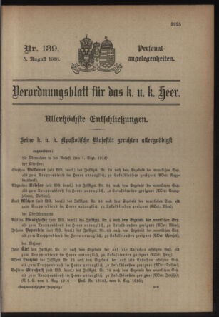 Kaiserlich-königliches Armee-Verordnungsblatt: Personal-Angelegenheiten 19160805 Seite: 31