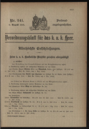 Kaiserlich-königliches Armee-Verordnungsblatt: Personal-Angelegenheiten 19160808 Seite: 1