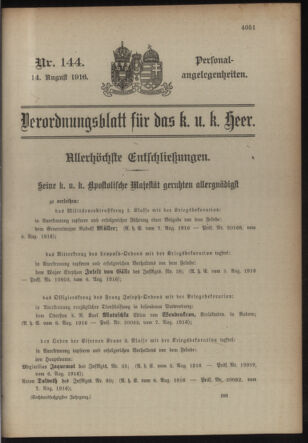 Kaiserlich-königliches Armee-Verordnungsblatt: Personal-Angelegenheiten 19160814 Seite: 1