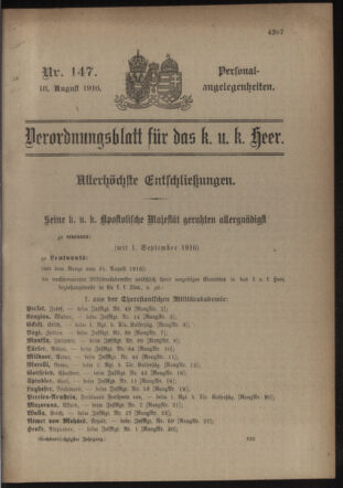 Kaiserlich-königliches Armee-Verordnungsblatt: Personal-Angelegenheiten 19160818 Seite: 1