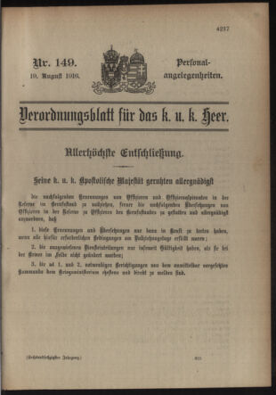 Kaiserlich-königliches Armee-Verordnungsblatt: Personal-Angelegenheiten 19160819 Seite: 1