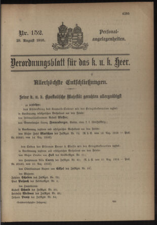 Kaiserlich-königliches Armee-Verordnungsblatt: Personal-Angelegenheiten 19160823 Seite: 1