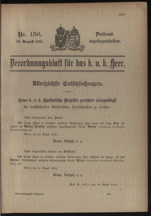 Kaiserlich-königliches Armee-Verordnungsblatt: Personal-Angelegenheiten 19160829 Seite: 1