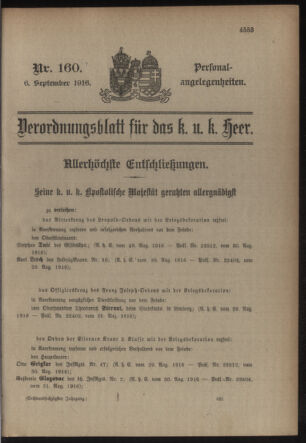 Kaiserlich-königliches Armee-Verordnungsblatt: Personal-Angelegenheiten 19160906 Seite: 1