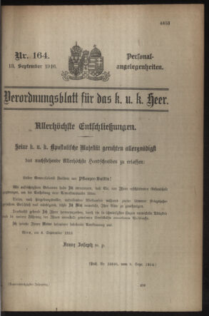 Kaiserlich-königliches Armee-Verordnungsblatt: Personal-Angelegenheiten 19160913 Seite: 1