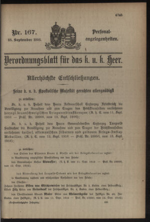 Kaiserlich-königliches Armee-Verordnungsblatt: Personal-Angelegenheiten 19160918 Seite: 1