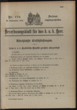 Kaiserlich-königliches Armee-Verordnungsblatt: Personal-Angelegenheiten 19160925 Seite: 1