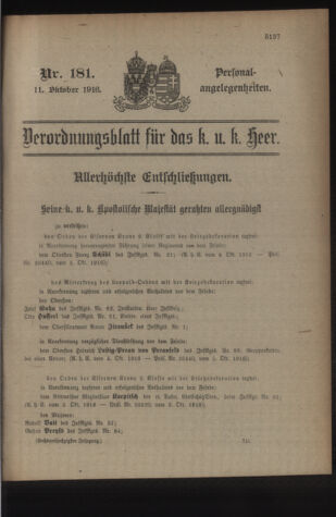 Kaiserlich-königliches Armee-Verordnungsblatt: Personal-Angelegenheiten 19161011 Seite: 1