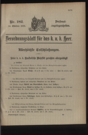 Kaiserlich-königliches Armee-Verordnungsblatt: Personal-Angelegenheiten 19161014 Seite: 1