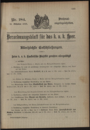 Kaiserlich-königliches Armee-Verordnungsblatt: Personal-Angelegenheiten 19161016 Seite: 1