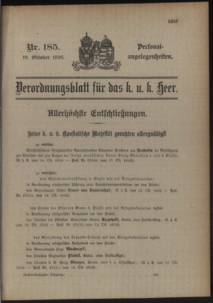 Kaiserlich-königliches Armee-Verordnungsblatt: Personal-Angelegenheiten 19161019 Seite: 1