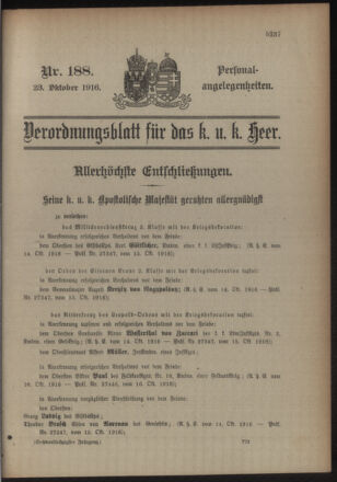 Kaiserlich-königliches Armee-Verordnungsblatt: Personal-Angelegenheiten 19161023 Seite: 1