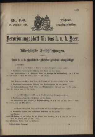 Kaiserlich-königliches Armee-Verordnungsblatt: Personal-Angelegenheiten 19161025 Seite: 1